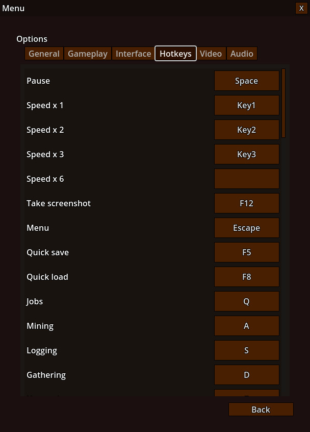 Options menu