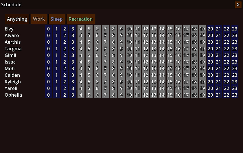 Schedule menu