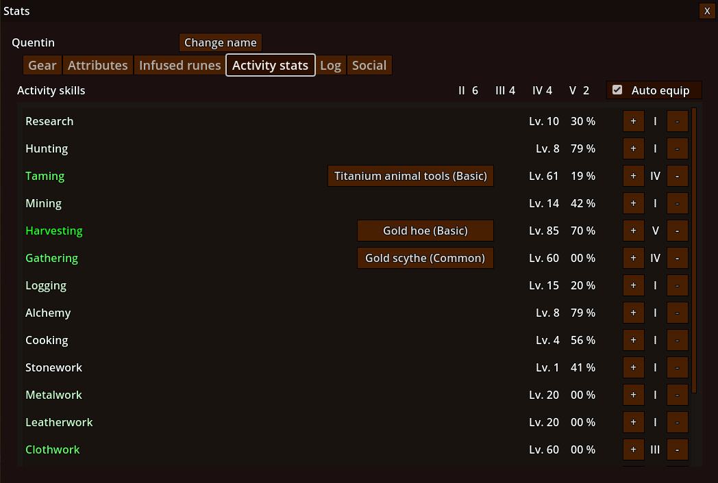 Stats menu