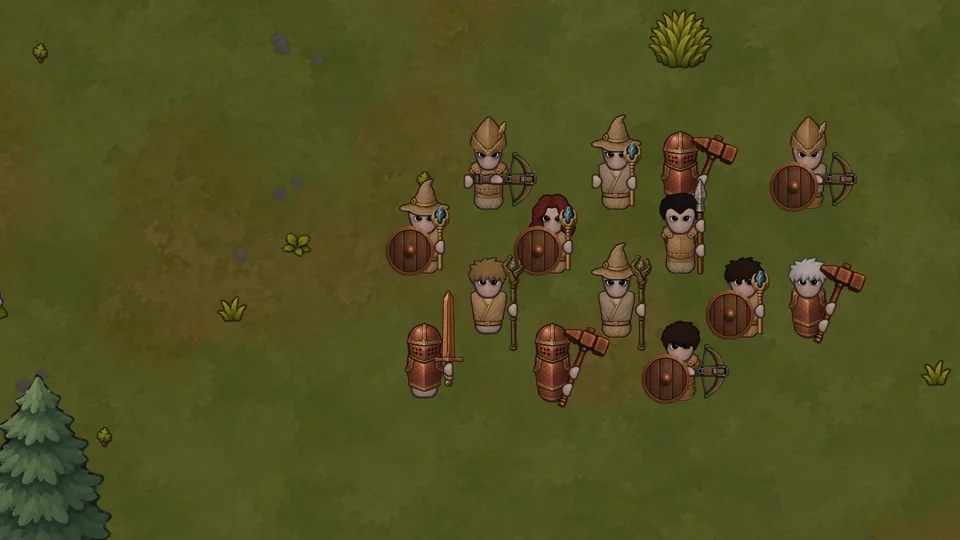 Guild members with different equipment and appearances.